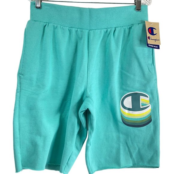 Champion Hoodie Lg & Med Shorts Set Ink Shadow Reverse Weave Hoodie Teal Nw - Picture 9 of 12